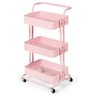 02 carrinho multiuso organizador 3 prateleiras em ferro rosa