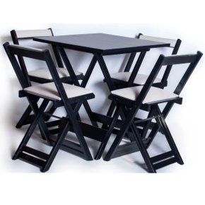 01 conjunto dobravel preto 4 cadeiras estofadas creme