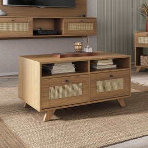 08 mesa de centro trama 2 gavetas 2 prateleiras carvalho palha