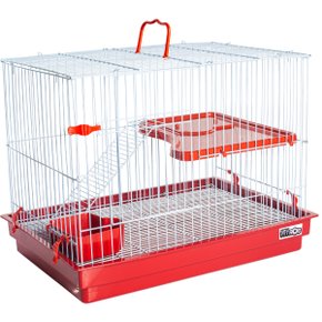 02 gaiola para coelho porquinho da india e chinchila com andar vermelho