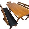 09 conjunto mesa madeira macica para churrasco mesa 4 bancos estofados preto