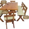 06 conjunto mesa madeira macica para churrasco mesa 4 bancos estofados nude