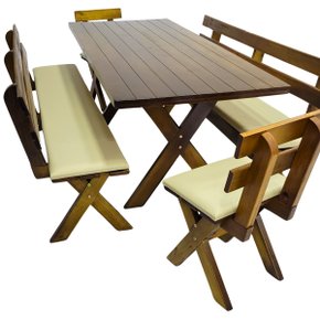 13 conjunto mesa madeira macica para churrasco mesa 4 bancos estofados nude