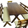 14 conjunto mesa madeira macica para churrasco mesa 4 bancos estofados nude