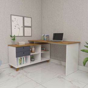 10 escrivaninha mesa em l escritorio com gavetas e nichos gold