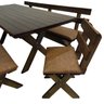 02 conjunto mesa madeira macica para churrasco mesa 4 bancos estofados jambo