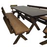 03 conjunto mesa madeira macica para churrasco mesa 4 bancos estofados jambo