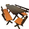 01 conjunto mesa madeira macica para churrasco mesa 4 bancos estofados laranja