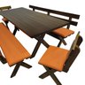 03 conjunto mesa madeira macica para churrasco mesa 4 bancos estofados laranja