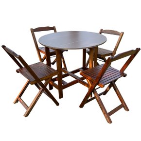01 conjunto dobravel pratico mesa com 4 cadeiras redondo imbuia