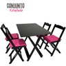 conjunto estofado 4 cadeiras rosas mesa tampo mdf preta 1