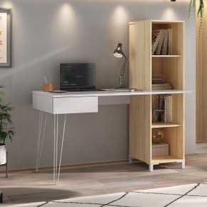 01 escrivaninha com estante e gaveta fusion terrazza carvalho