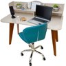 03 conjunto escrivaninha com nichos cedro e cadeira slim estofada melanie turquesa
