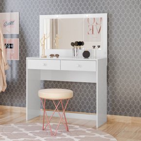 01 penteadeira com led e espelho 2 gavetas daila branco