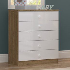 01 comoda infantil 5 gavetas bala de menta branco