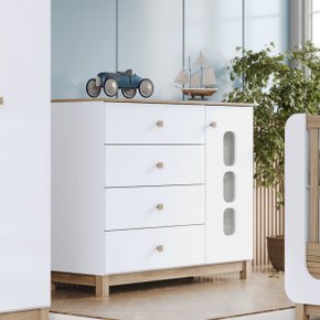 01 comoda 4 gavetas e porta com vidro aconchego branco jequitiba hp