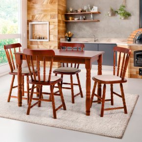 01 conjunto mesa jantar madeira mdf com 4 cadeiras estofadas dalas imbuia
