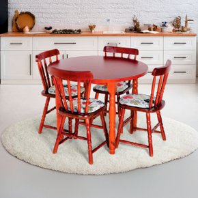 02 conjunto mesa jantar redonda em madeira mdf com 4 cadeiras estofadas dalas imbuia floral