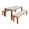 02 conjunto mesa jantar retangular de madeira mdf com 2 bancos corona cera mel branco fosco