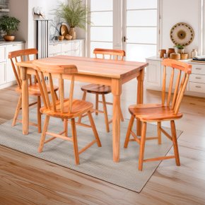 01 conjunto mesa jantar retangular de madeira com 4 cadeiras espanha natural