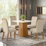 02 conjunto mesa jantar dora em laca com 4 cadeiras estofadas bella nature off white linho