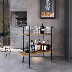 01 carrinho bar movel industrial 2 prateleiras com rodizios mel