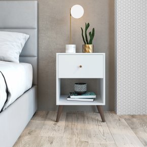 01 mesa de cabeceira e mesa de apoio com gaveta retro branco e mel