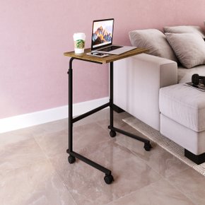 01 mesa de apoio lateral para sofa ajustavel com rodizios preto noce oro