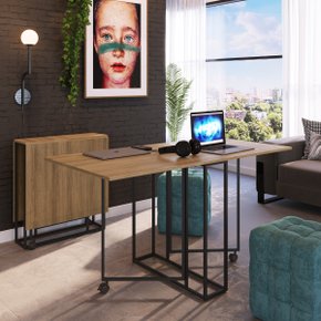 01 mesa dobravel de metal estilo industrial multiuso preto mel