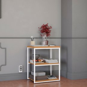 08 mesa de apoio industrial com 3 prateleiras canela branco