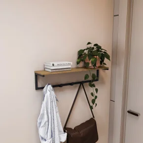 03 cabideiro industrial de parede com prateleira e ganchos