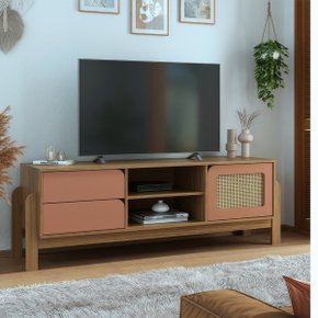 15 rack sala tv 65 nature c gavetas prateleiras e porta carvalho terracota palha