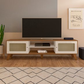 03 rack bancada charlotte para tv 75 pinho off white