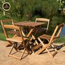 01 conjunto mesa de madeira com 4 cadeiras dobraveis vereda