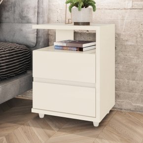 08 mesa de apoio e cabeceira 2 gavetas chanfradas campeche branco