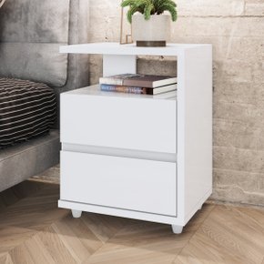 22 mesa de apoio e cabeceira 2 gavetas chanfradas campeche branco