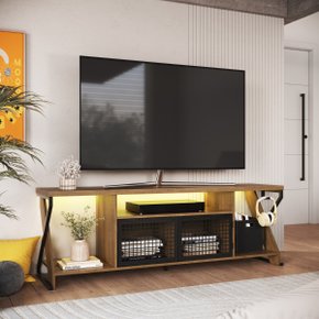 07 rack para tv 60 polegadas industrial gamer com rgb 2 portas preto mel