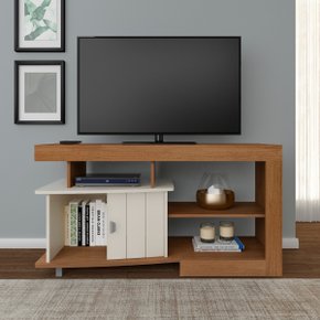 15 rack royal para tv 50 com 3 nichos e 1 porta amendoa off white