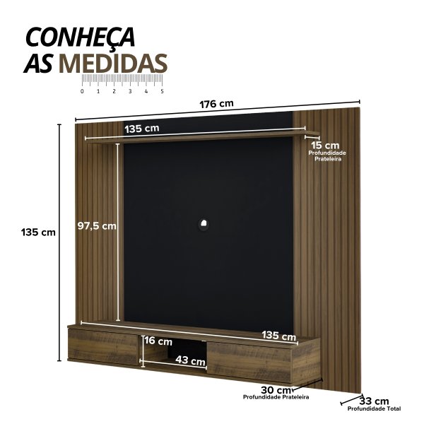 22 painel nevada tv 75 com prateleira e 2 portas pinho preto