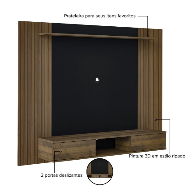 23 painel nevada tv 75 com prateleira e 2 portas pinho preto