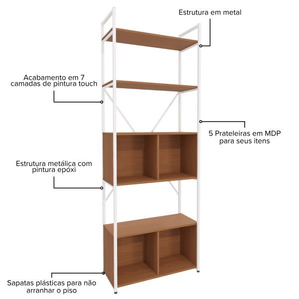 24 estante industrial alta 4 portas canela branco