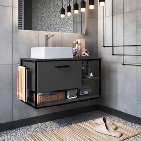 08 gabinete para banheiro suspenso com lavatorio e porta basculante mel