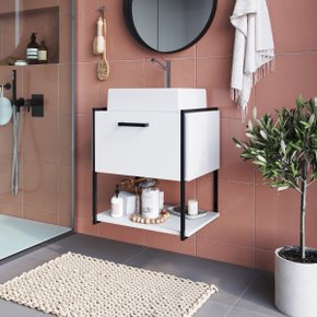 08 gabinete para banheiro suspenso com cuba e porta basculante branco