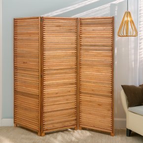 02 biombo decorativo de madeira 3 folhas ripado sanfonado maju