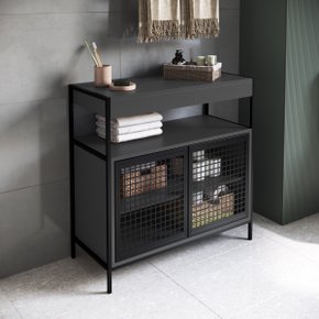 01 armario gabinete para banheiro industrial com portas de metal sem cuba grafite