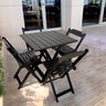 02 conjunto de mesa dobravel de madeira 70x70 com 4 cadeiras retrateis