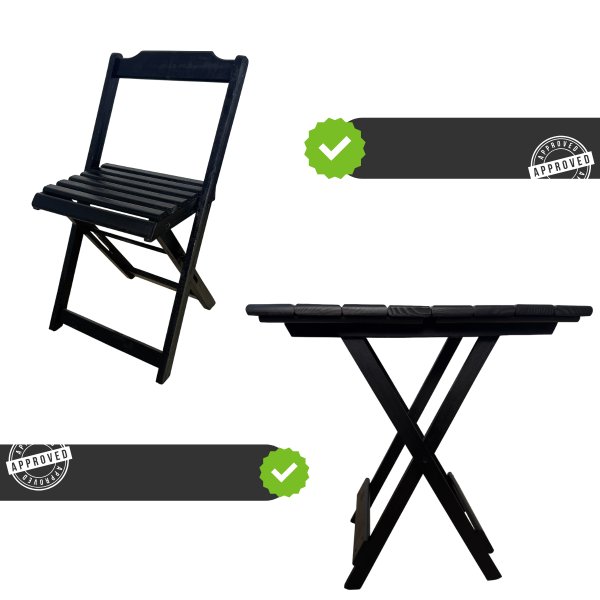 05 conjunto de mesa dobravel de madeira 70x70 com 4 cadeiras retrateis