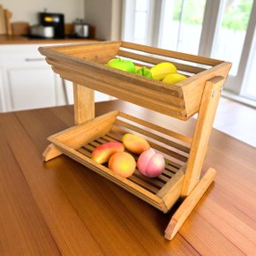 02 fruteira e estante com 2 cestos de madeira macica maju