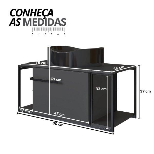 10 gabinete para banheiro suspenso industrial com cuba berlin preta