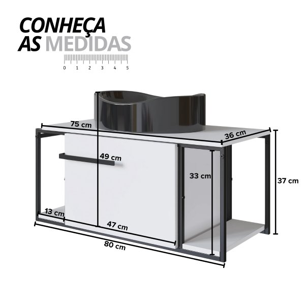 16 gabinete para banheiro suspenso industrial com cuba berlin preta